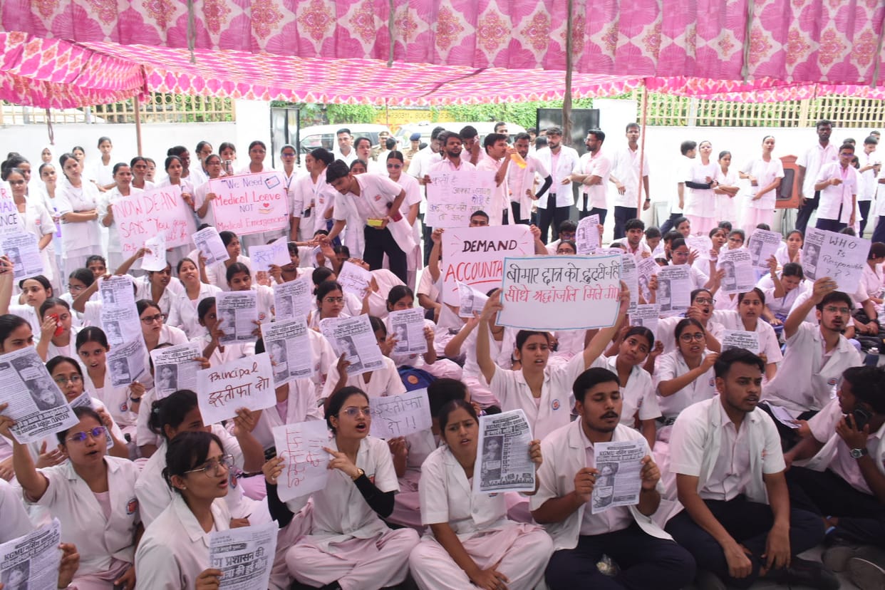 Protests held at KGMU following a nursing student's death due to dengue; nursing college principal resigns