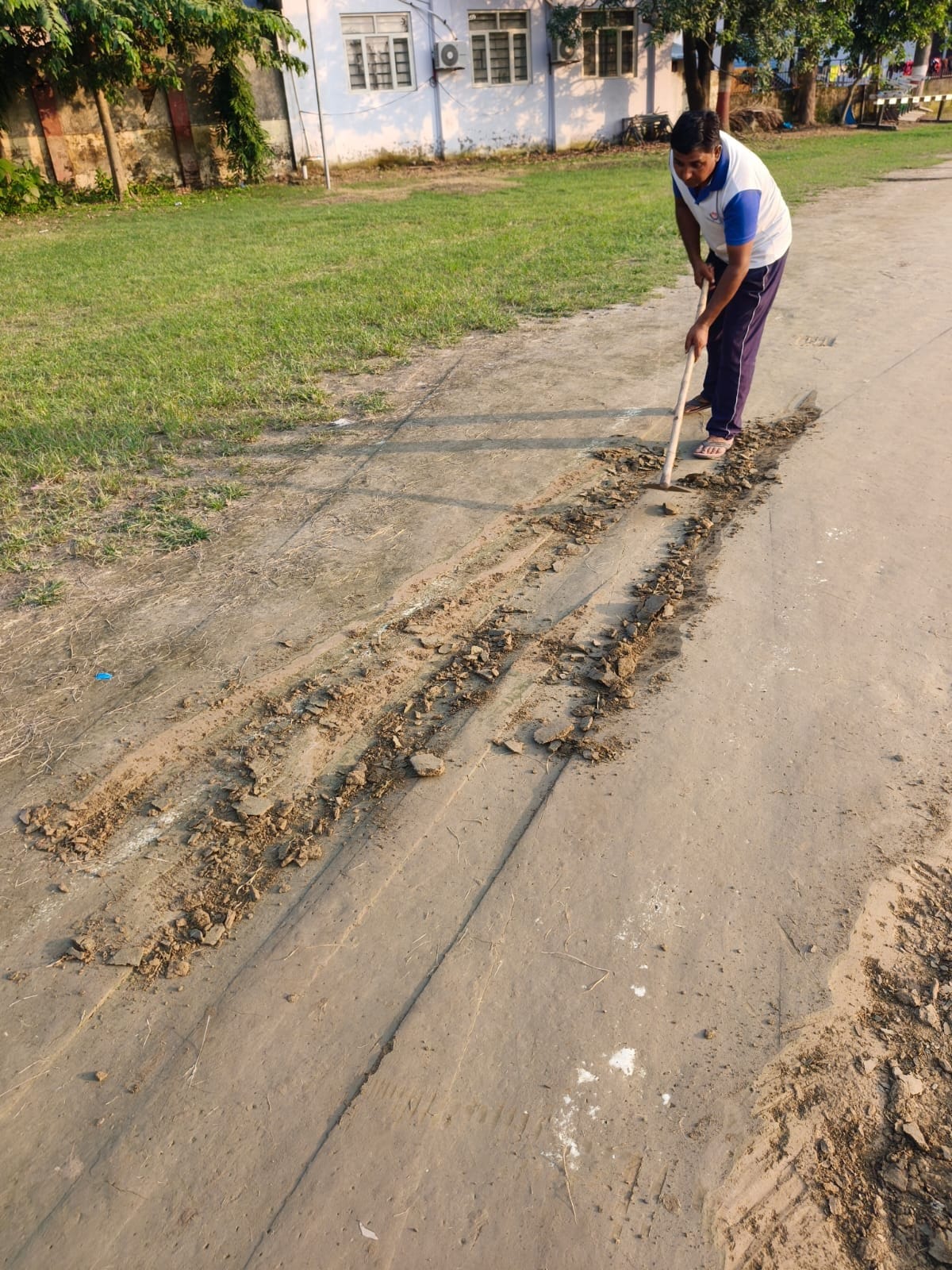 The stadium's damaged athletics track was repaired.