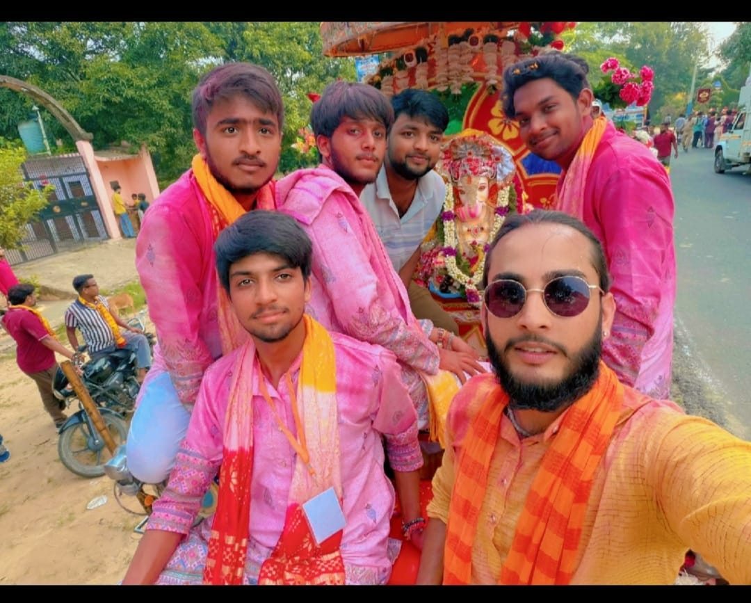Lord Ganesha's procession taken out with a musical band.