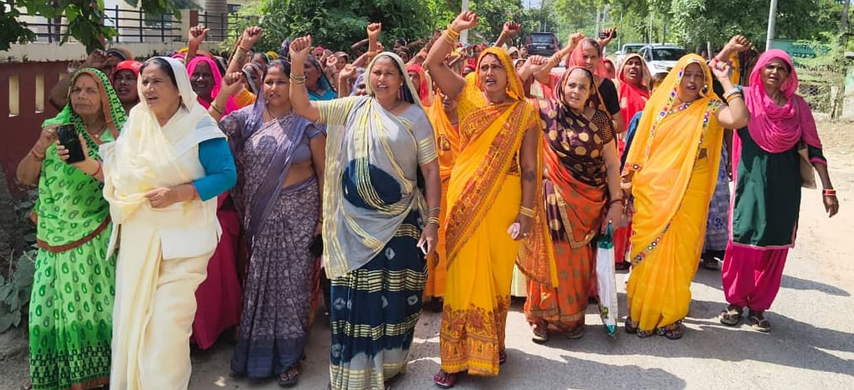 Women farmers held a protest sit-in