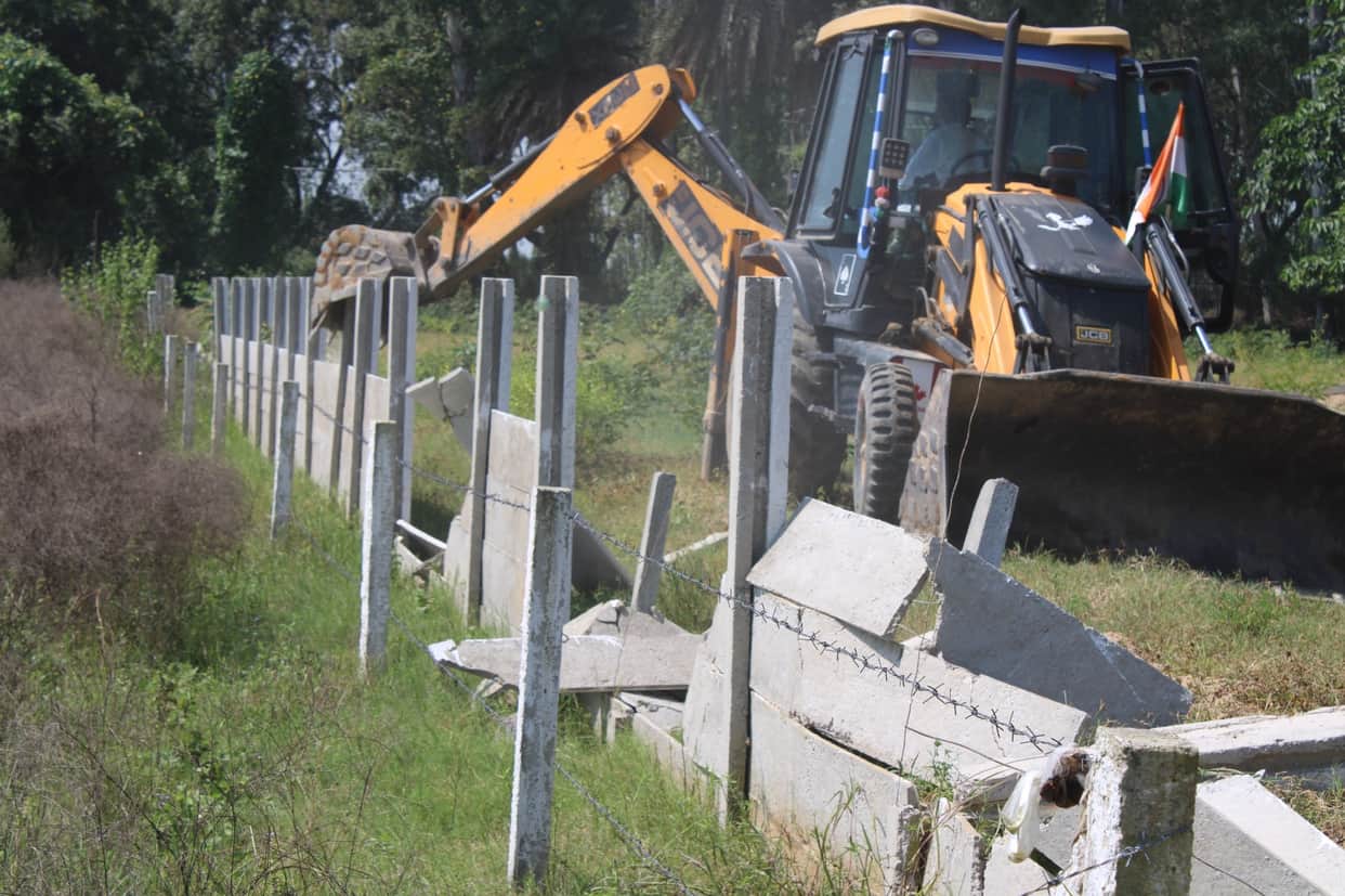 Roads and boundary walls in two illegal colonies demolished.
