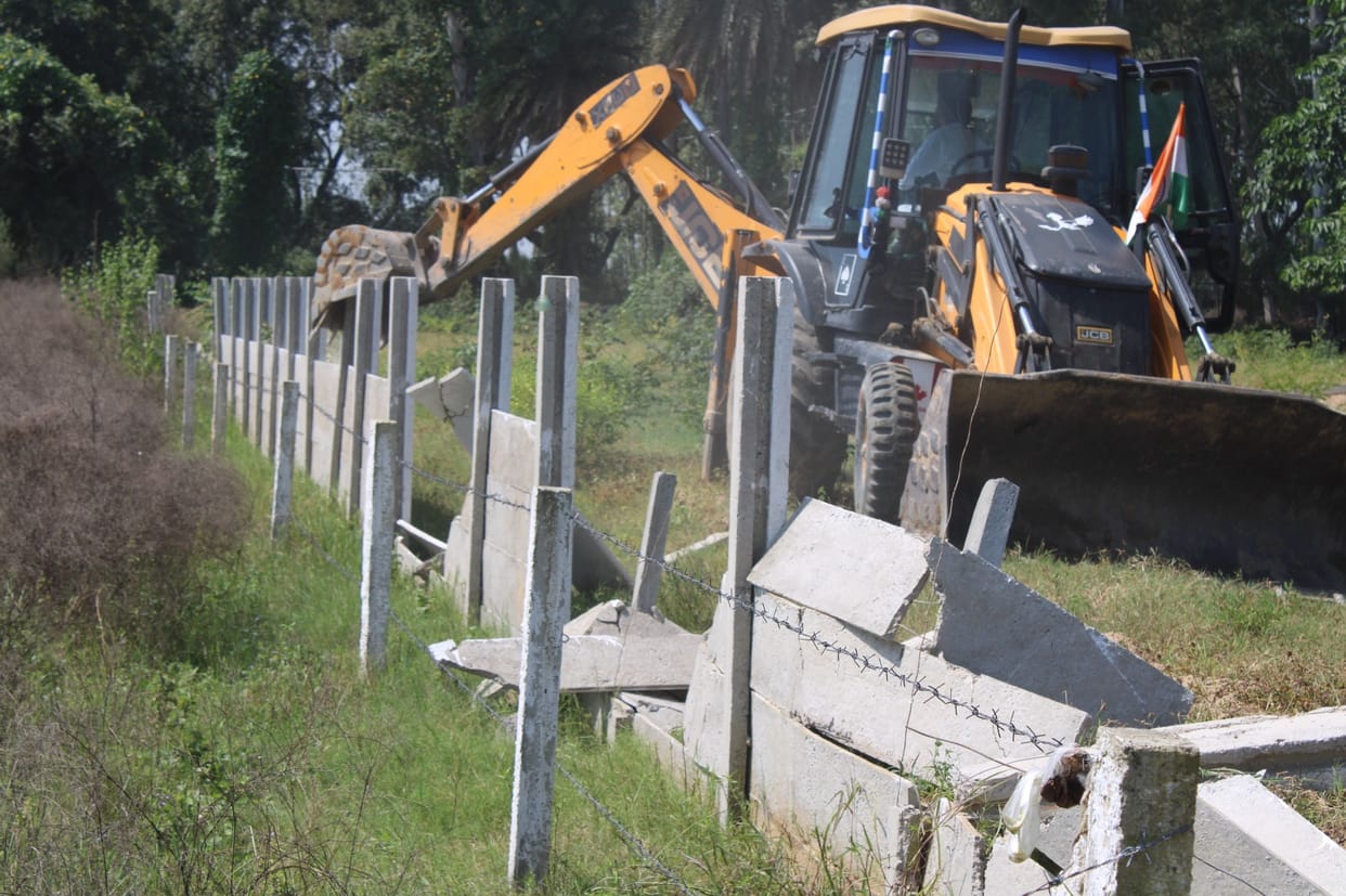 Roads and boundary walls in two illegal colonies demolished.