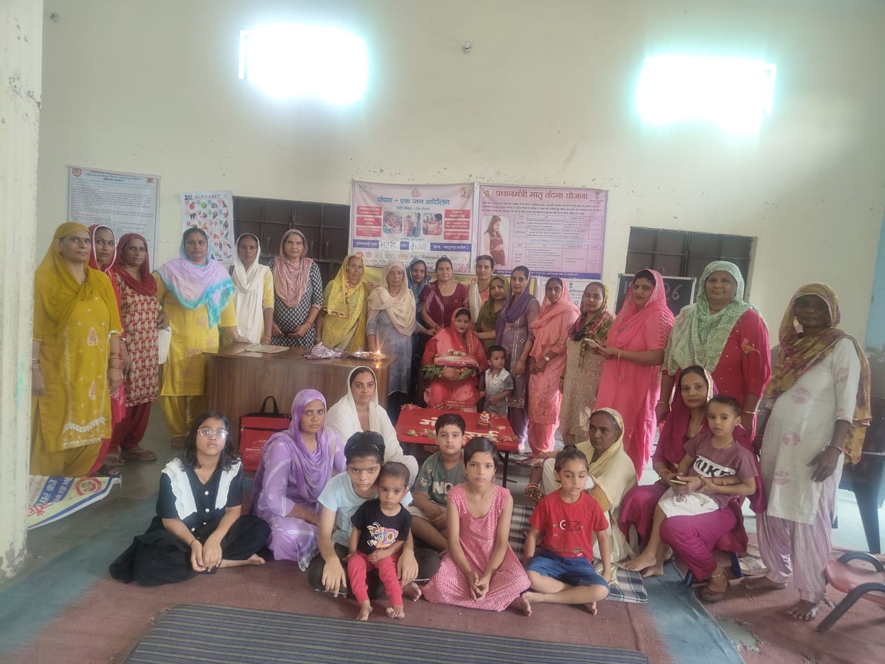 'God Bharai' (baby shower) ceremony organized at the Anganwadi center in Badli.