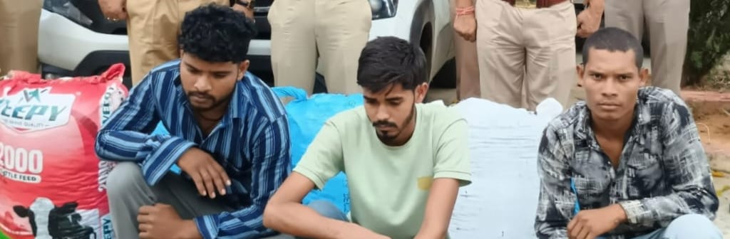 1.34 quintals of cannabis being smuggled to Mirzapur in a Brezza car; three accused arrested.