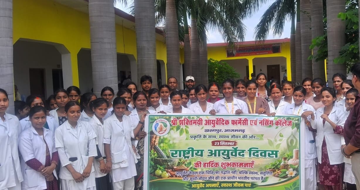 Message of a healthy lifestyle conveyed through an Ayurveda rally.