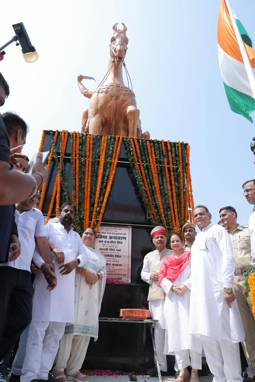 Rao Tularam's Martyrdom Day observed outside South Haryana for the first time; a roundabout and a 41-foot-tall statue were unveiled.