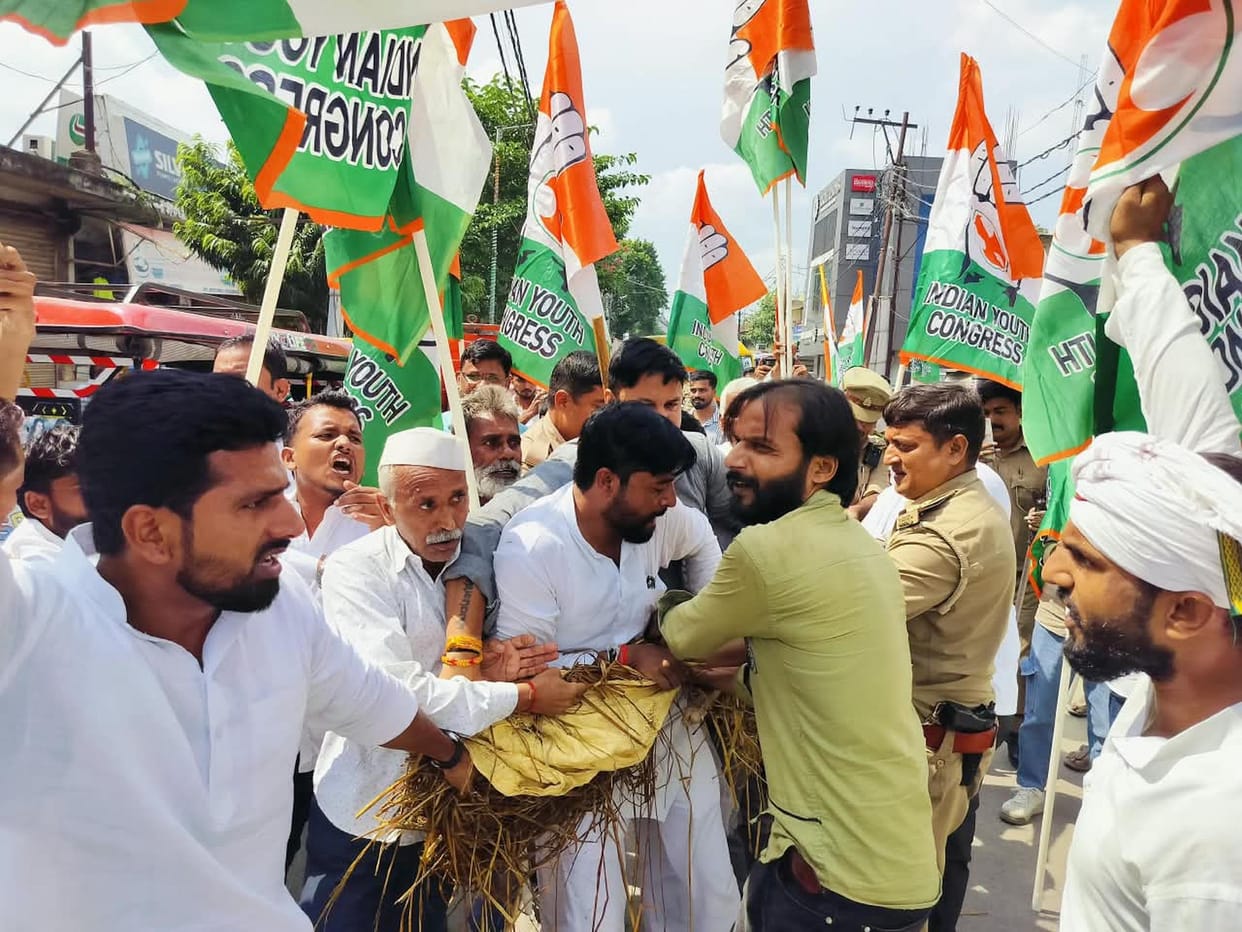 Congress workers staged a protest and scuffled with the police.