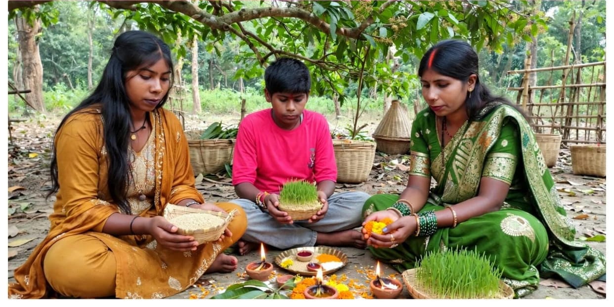 Siblings celebrated the Karma festival together.