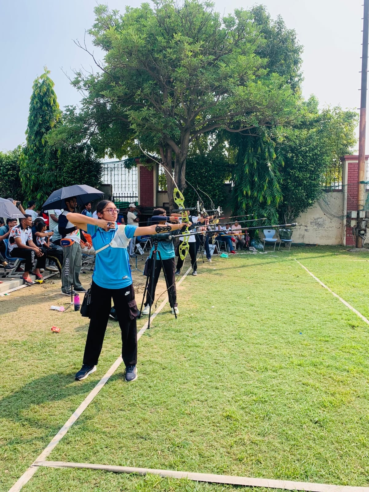 डीपीएस पानीपत सिटी में राष्ट्रीय तीरंदाजी प्रतियोगिता में निशाना साधते खिलाड़ी। संवाद