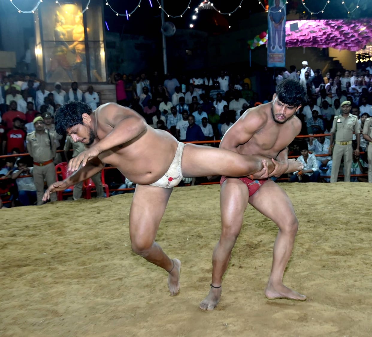 Wrestlers displayed their moves at Khereswar Dham