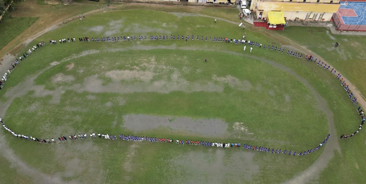 The resolve for a 'Viksit Bharat' (Developed India) was showcased at the 108-meter 'Bharat Mandal'.