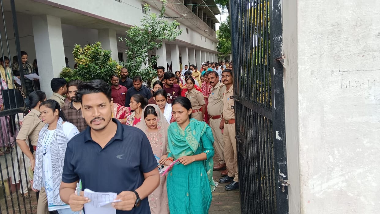 231 candidates remained absent from the D.El.Ed. examination; the exam was conducted in three shifts across nine centers.