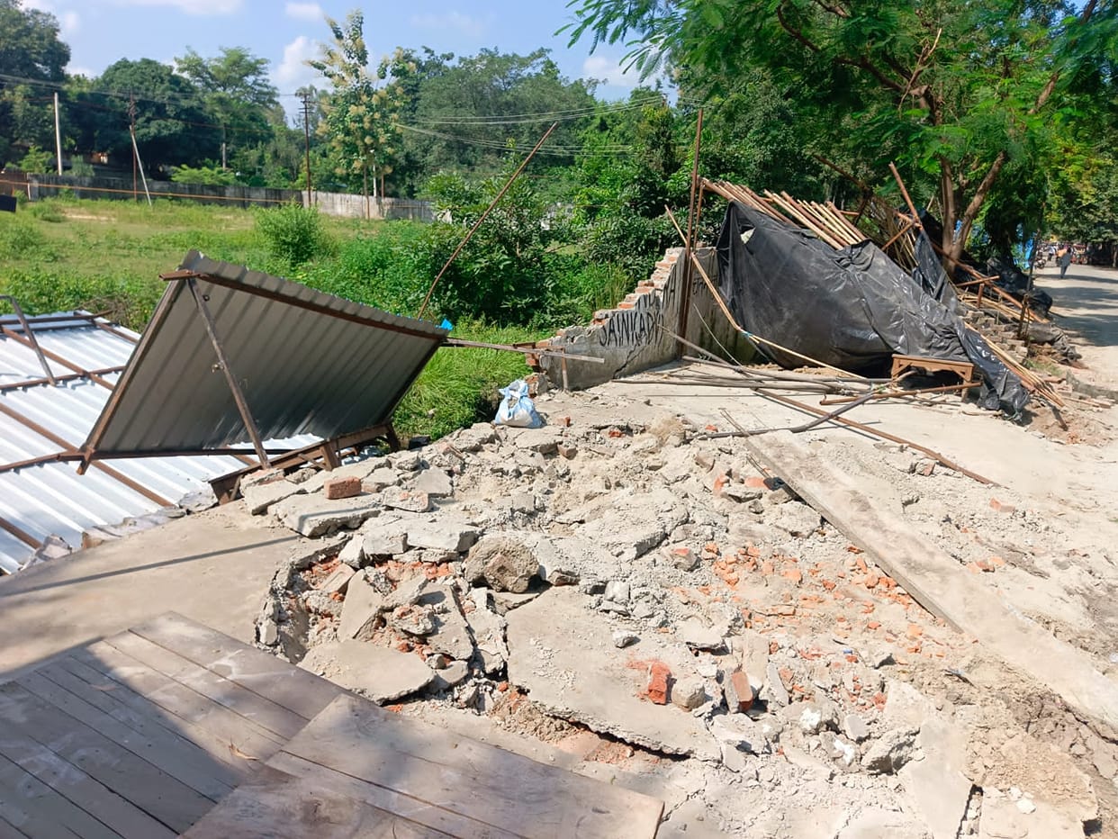 Bulldozers razed lawyers' chambers built through encroachment overnight.