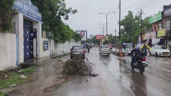 Continuous rain throughout the day led to waterlogging on roads in several areas of the city.