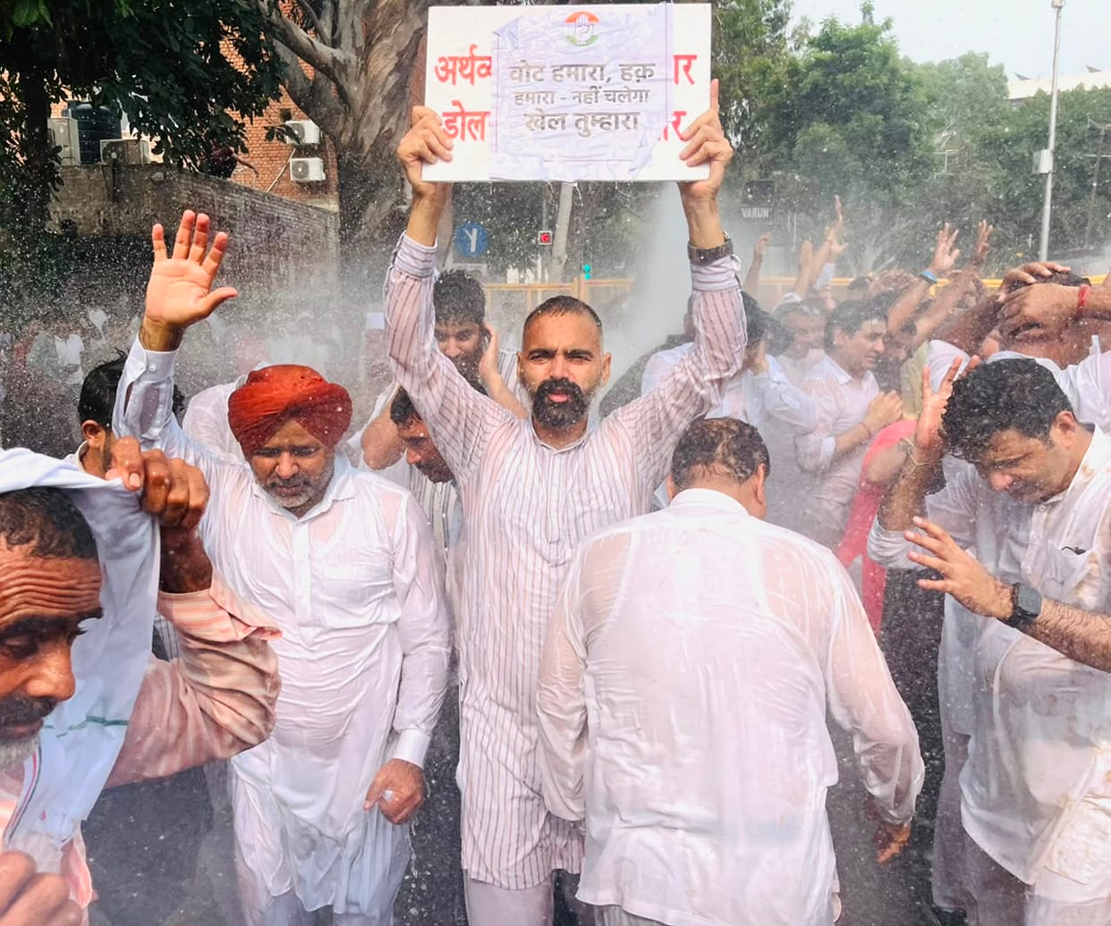 Congress members from Ambala staged a protest in Chandigarh.