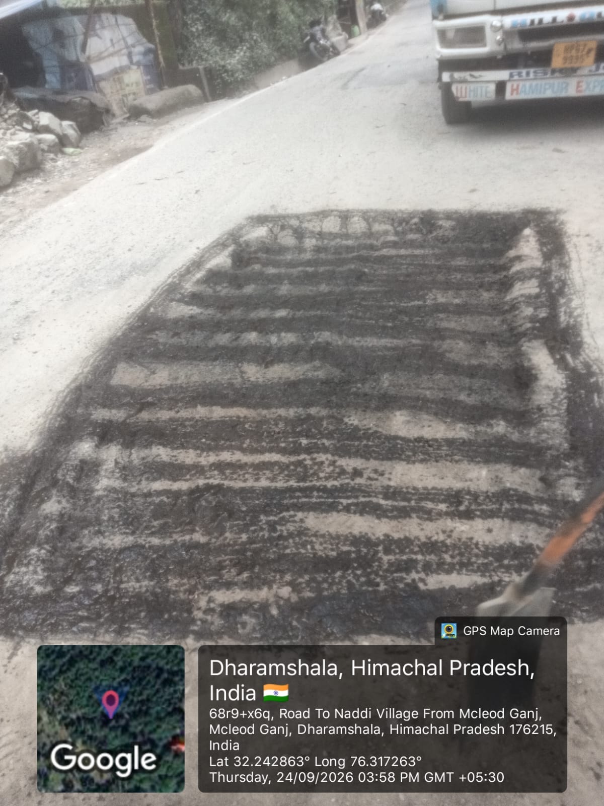 Patchwork begins on the Dharamshala-McLeodganj road.