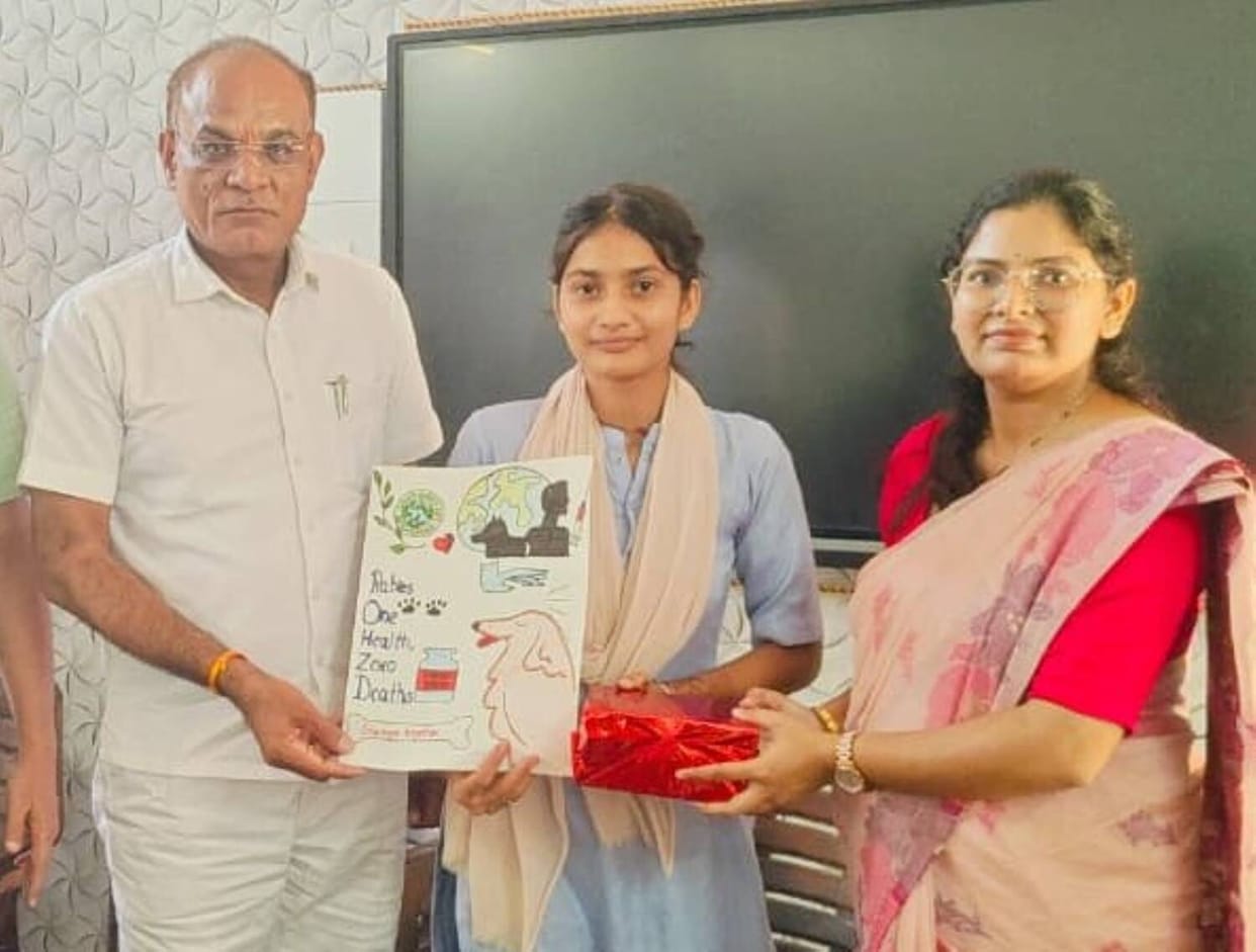 Tamanna secured first place in the anti-rabies painting competition.