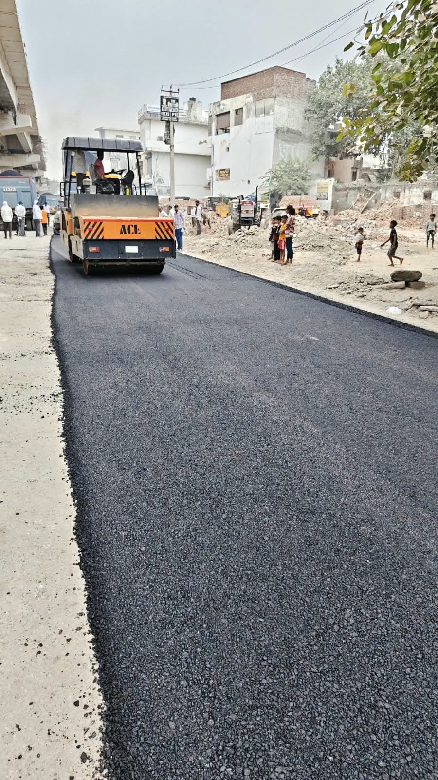 Construction work begins on the damaged road in the T-flyover area.