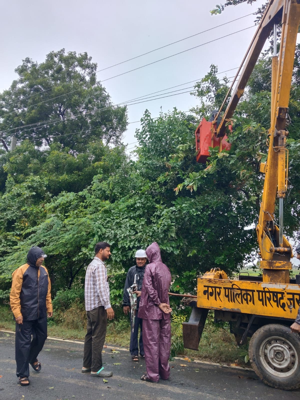 फोटो: 30 जसवंतनगर में बिजली के तारों पर गिरे पेड़ को हटाती मशीन। संवाद
