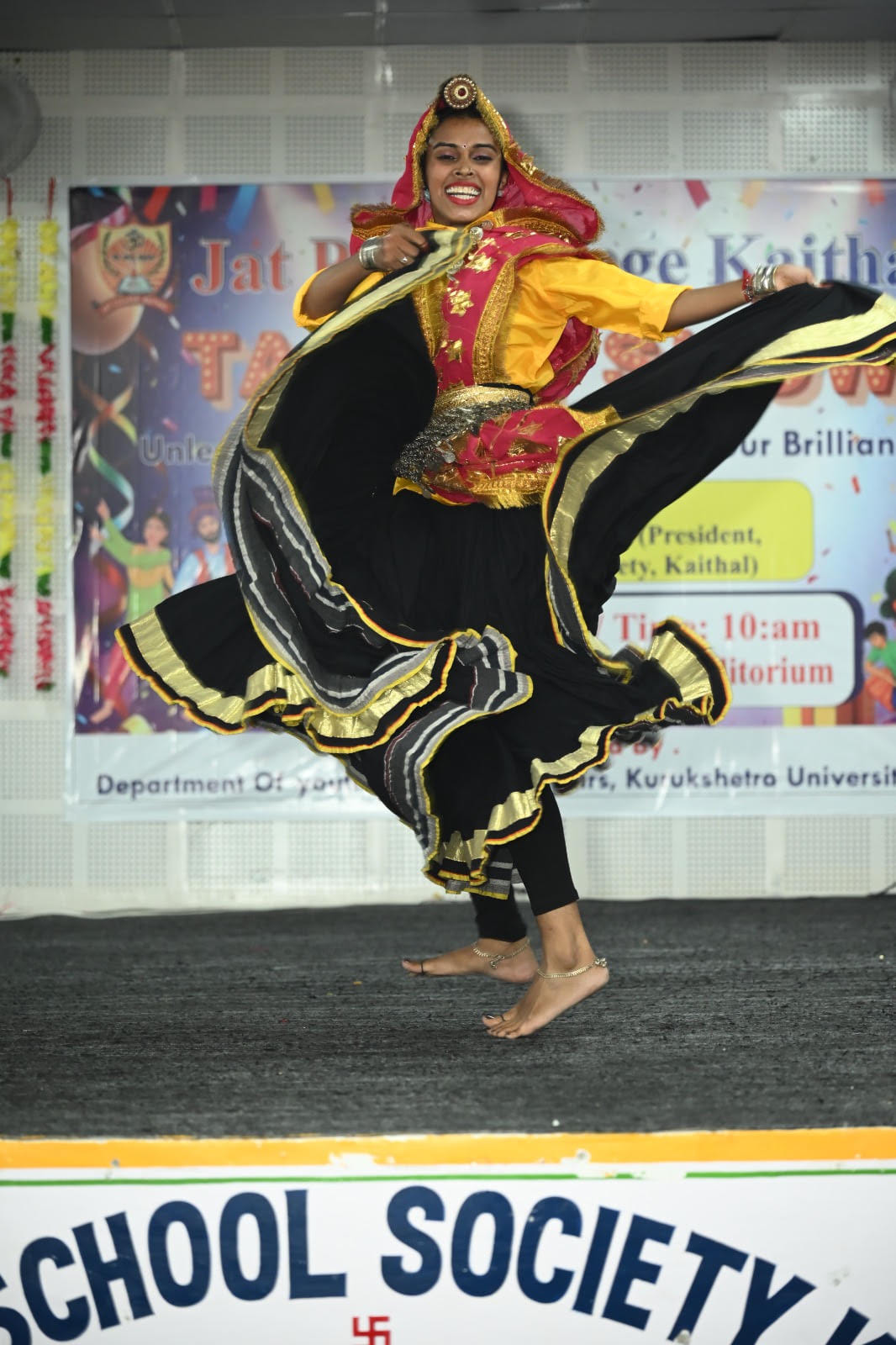 Muskan, a first-year B.A. student, secured the first position in the Haryanvi solo dance competition.