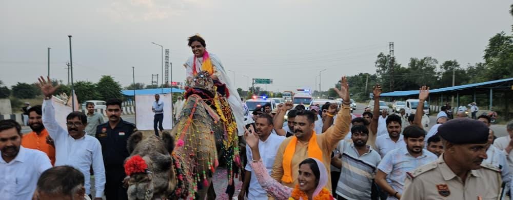 BJP State President made headlines by riding a camel.