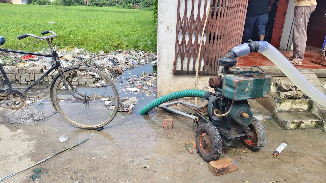 Drainage system fails; water has to be pumped out.