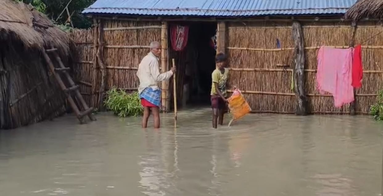 Floodwaters enter seven villages; road connectivity cut off.
