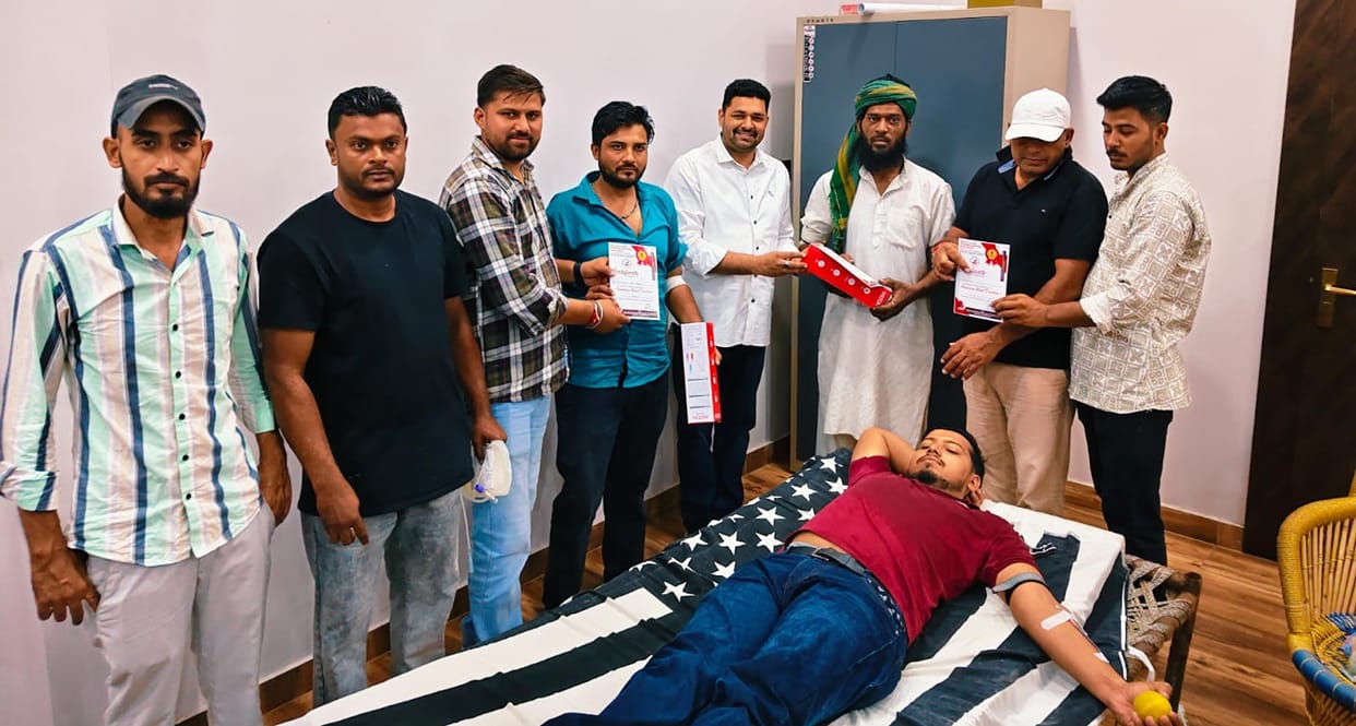 Donating blood to spread the message of humanity.