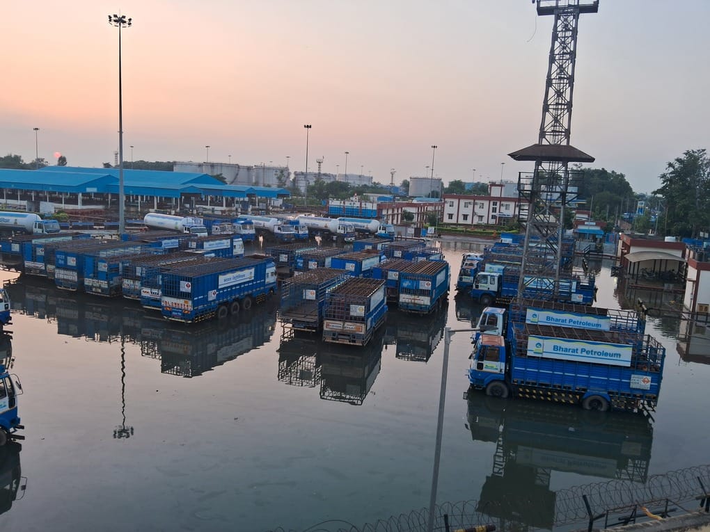 Waterlogging at Baitalpur depot; LPG refilling stalled for three days.