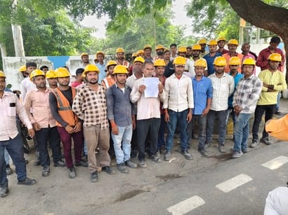 Contract workers staged a protest over wages.