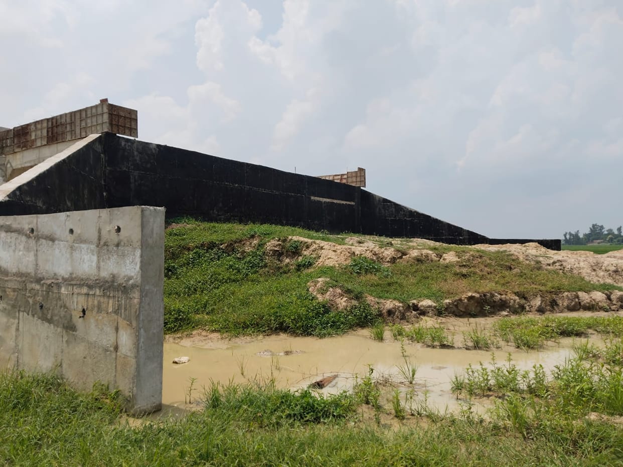 Railway project work halted due to lack of soil; mining permission not granted.