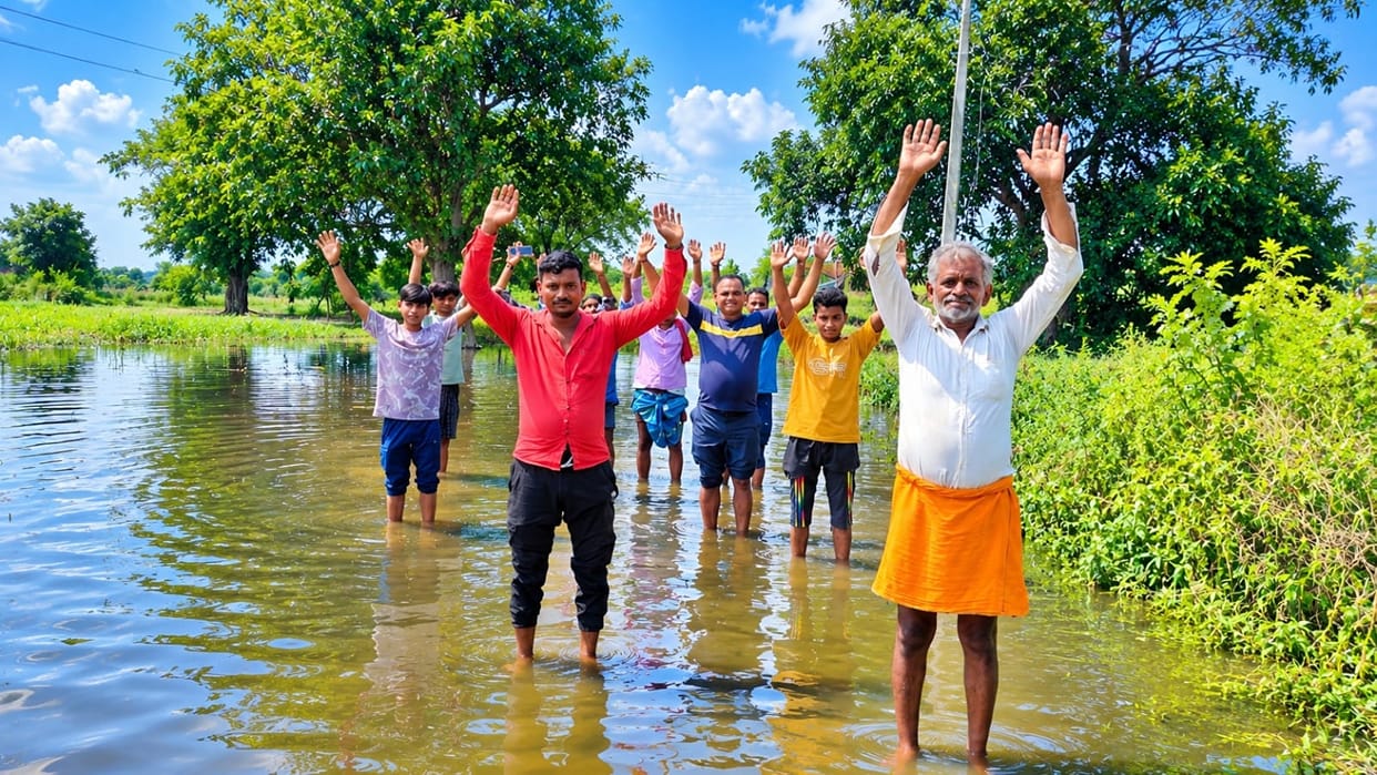 Roads to two villages blocked due to waterlogging; protest held.