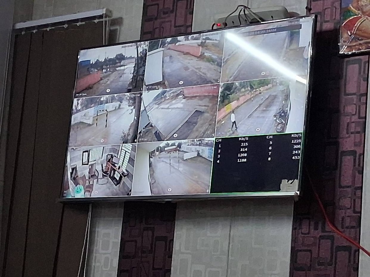CCTV cameras installed at the main gate of Safidon Mandi; 24-hour monitoring from the Secretary's office.