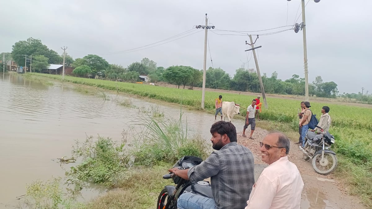 Mainpuri News: बारिश के पानी में डूबी तालाब किनारे की सड़क