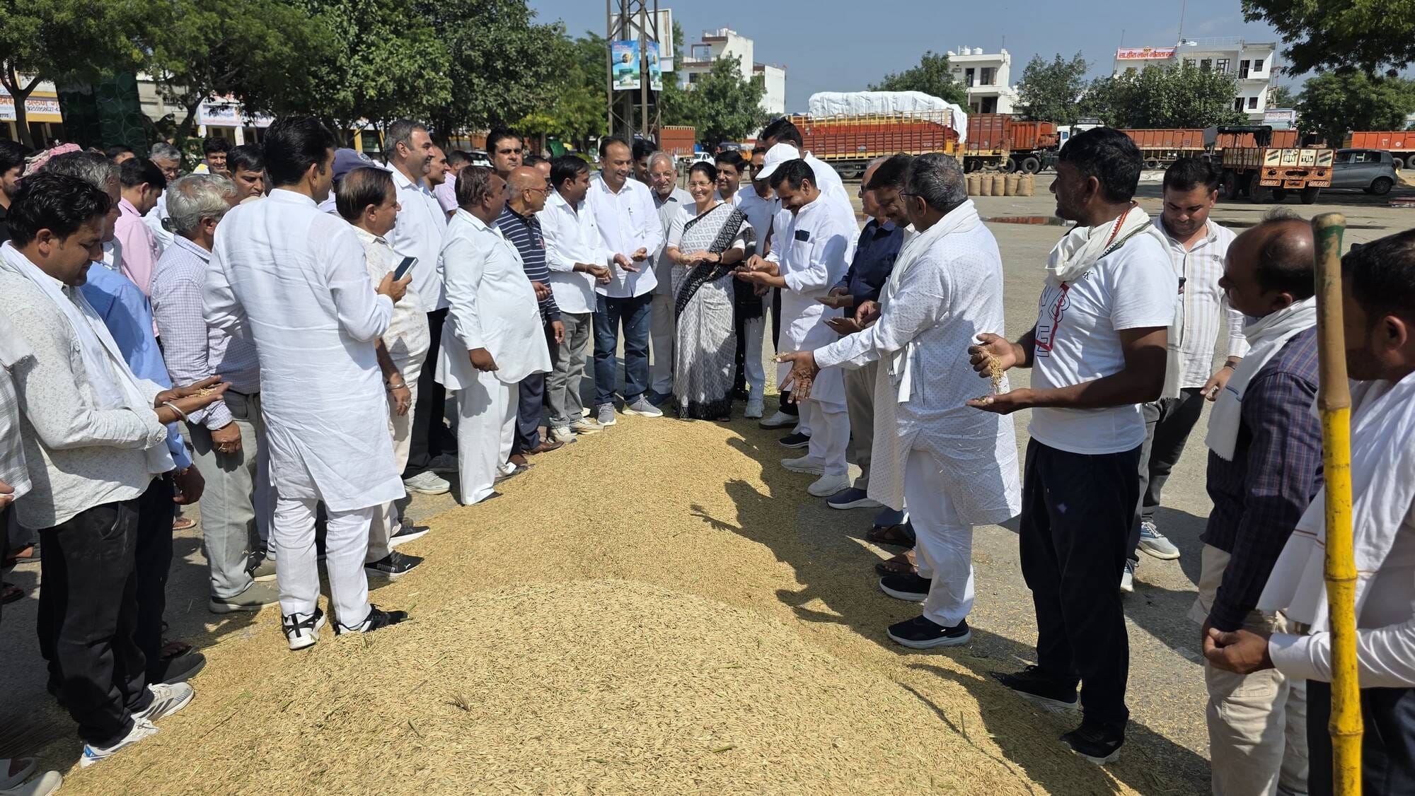 फोटाे: सोनीपत अनाज मंडी में धान खरीद प्रक्रिया का जायजा लेती विधायक कृष्णा गहलावत। स्राेत :  प्