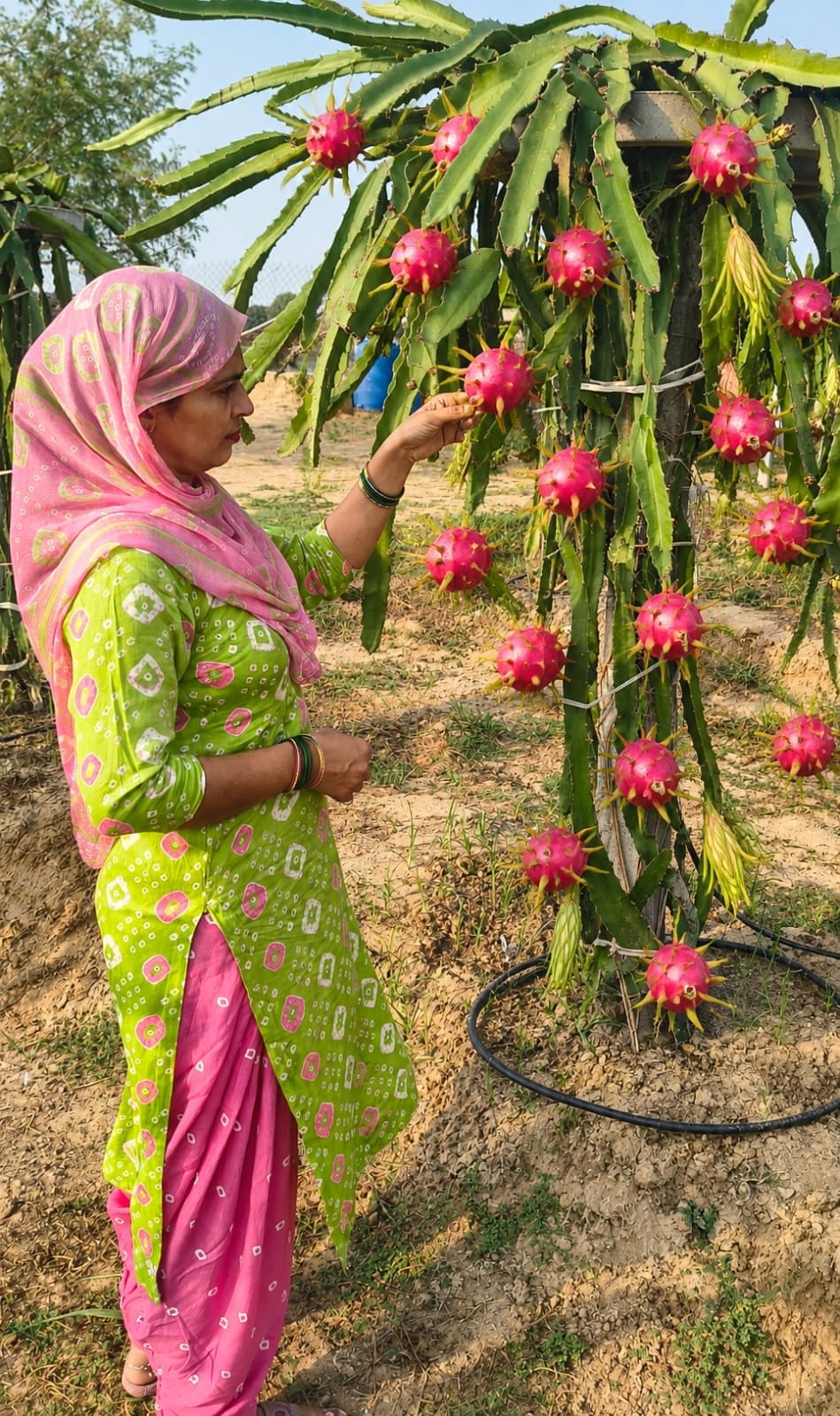 Sunita set an example by growing dragon fruit on barren land.