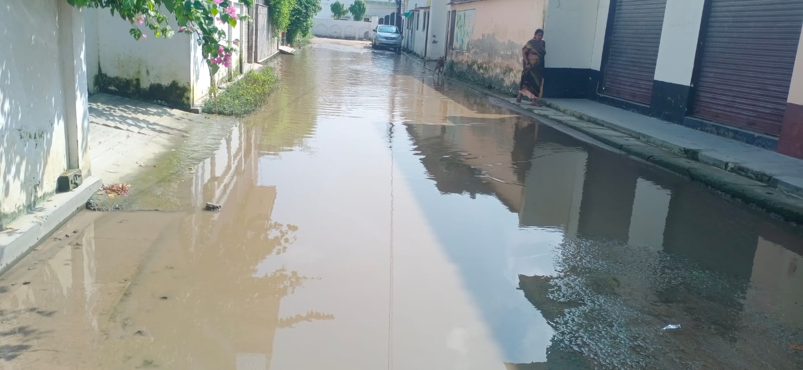 श्रीराम कॉलोनी में सड़क पर जमा गंदा पानी। संवाद