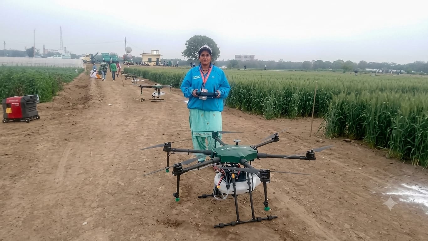 Lakshmi became self-reliant by flying drones over fields.