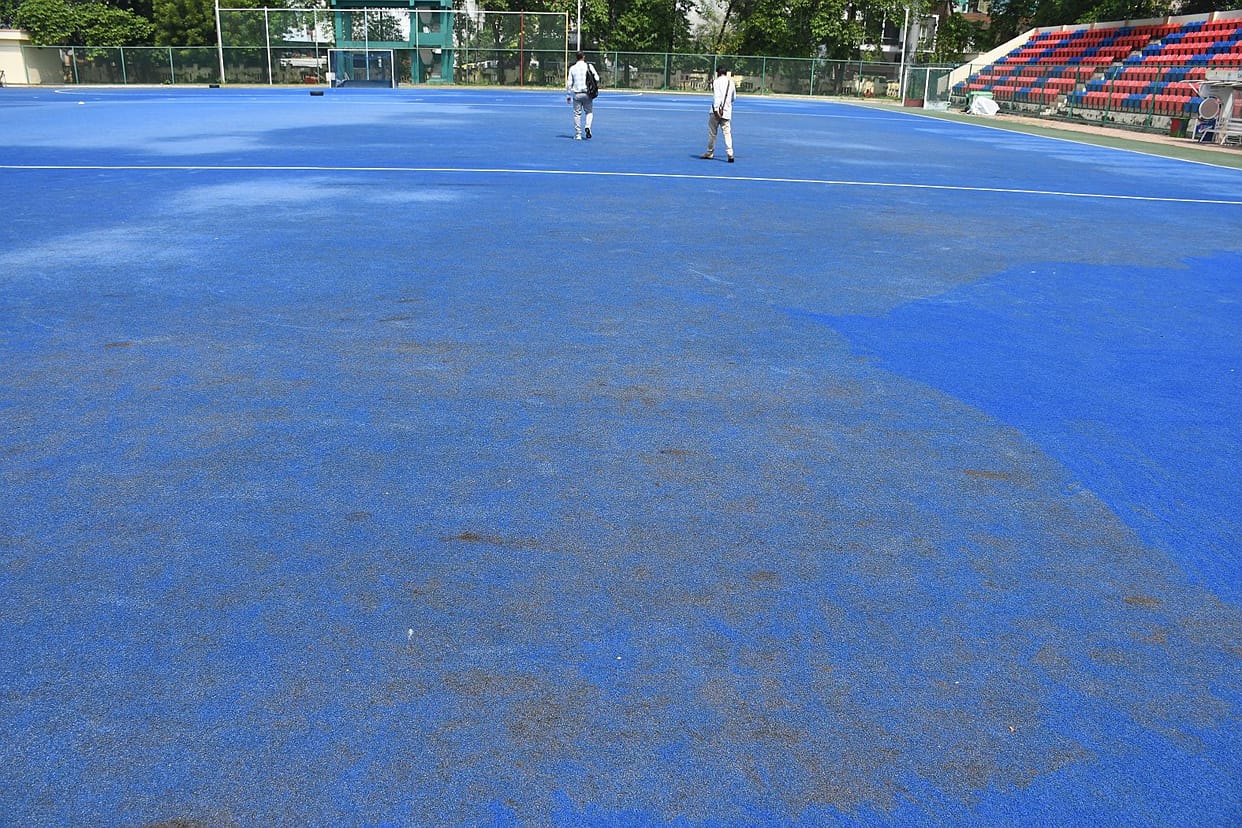 Playing hockey on a decade-old turf brings the constant fear of slipping with every step.