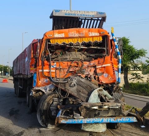 Speeding trailer rams into the back of a bus; fire breaks out after the collision.