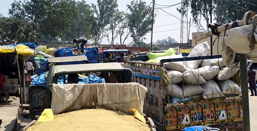 Hathras News: धान की बंपर आवक से मंडी जाम, आज नहीं घुसेंगे वाहन