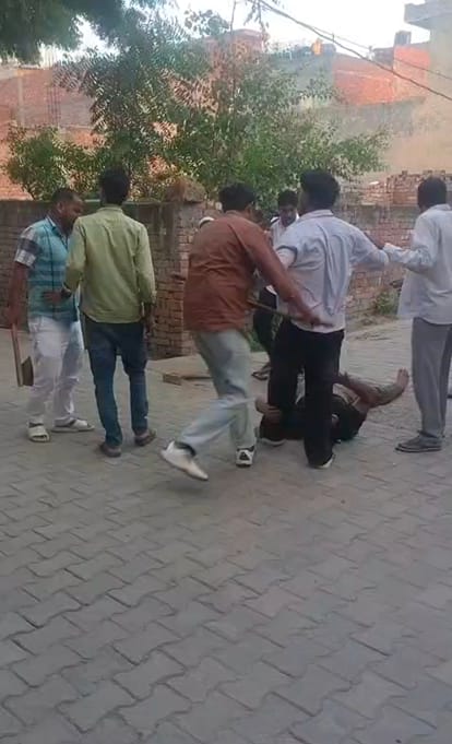 मनमोहन नगर में युवक के साथ मारपीट करते हमलावर। सोशल मीडिया