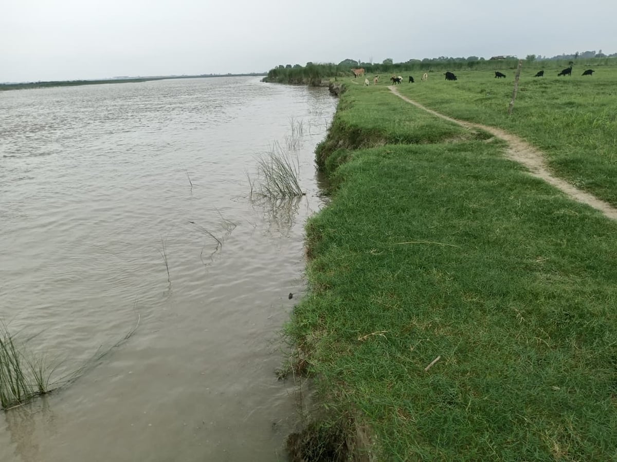 Azamgarh News: सरयू में तेज हुई कटान, जमीन निगल रही नदी