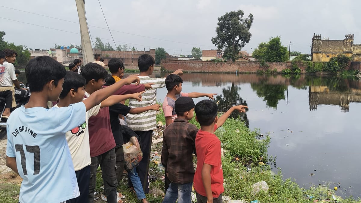 Pilibhit News: शेरपुरकलां के तालाब में मगरमच्छ देखकर मचाया शोर, भीड़ लगी
