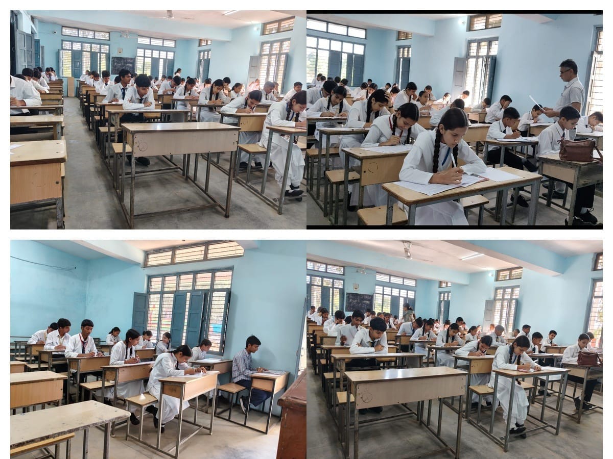 डंगार स्कूल में अंतरराष्ट्रीय गणित ओलंपियाड परीक्षा देते हुए विद्यार्थी। स्रोत: स्कूल प्रबंधन।