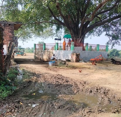 फोटो15सोरोंजी के गांव नगला बीच में मंदिर जाने वाले सड़क पर हुई कीचड़। संवाद