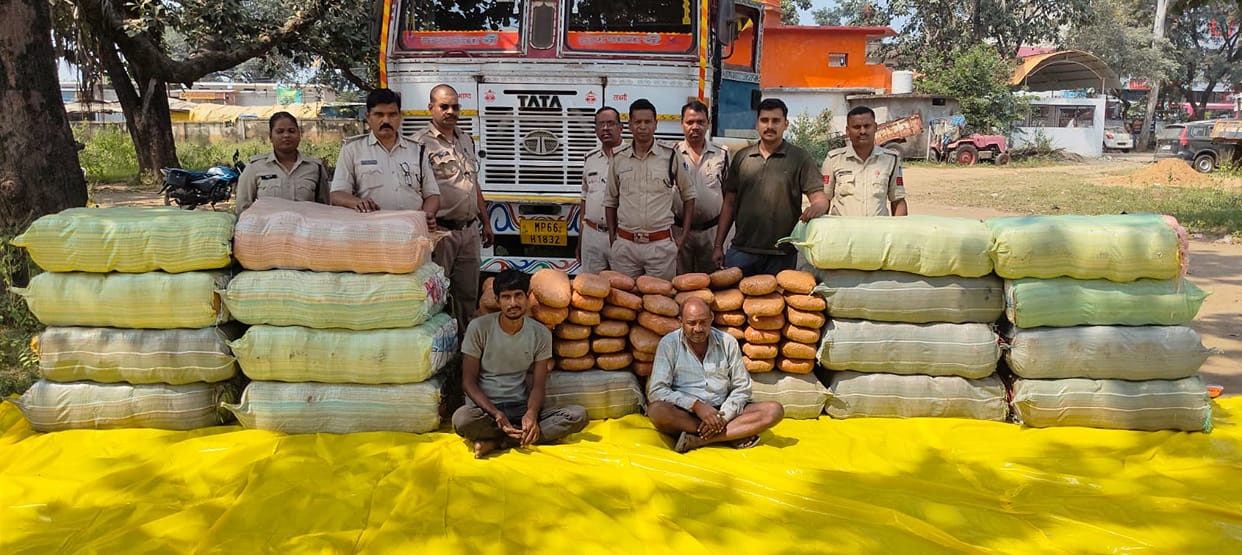 Cannabis worth ₹1 crore seized from a truck in Shahdol; two accused arrested; SP reveals details.