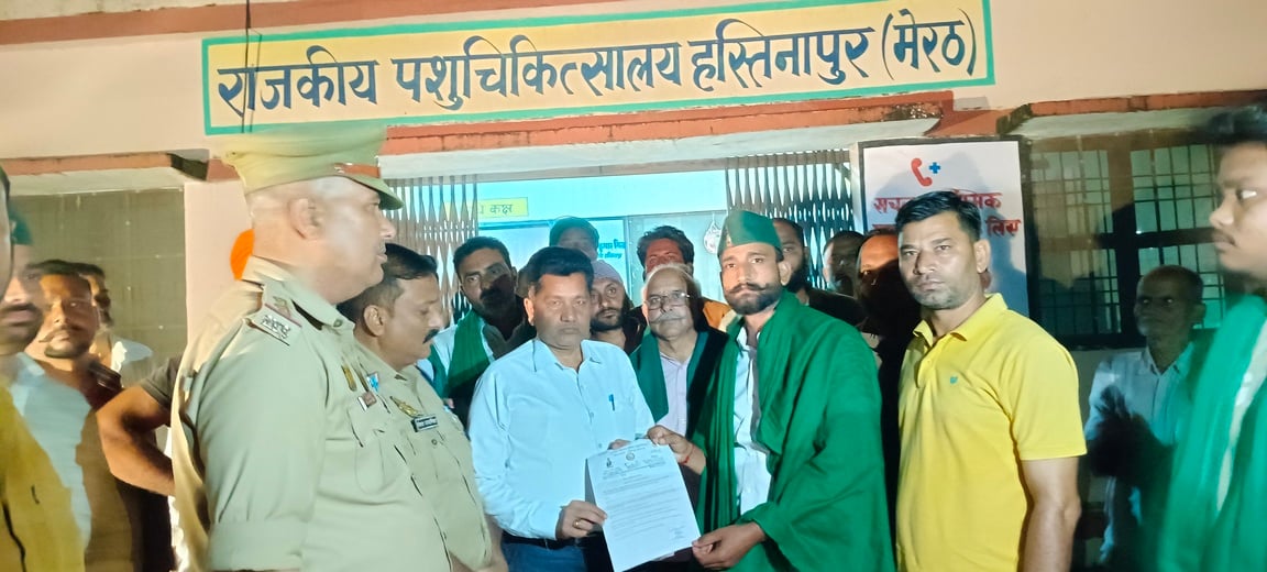 Meerut News: हस्तिनापुर में सरकारी जई बीज की कालाबाजारी पर भाकियू (स्वाभिमान) का धरना