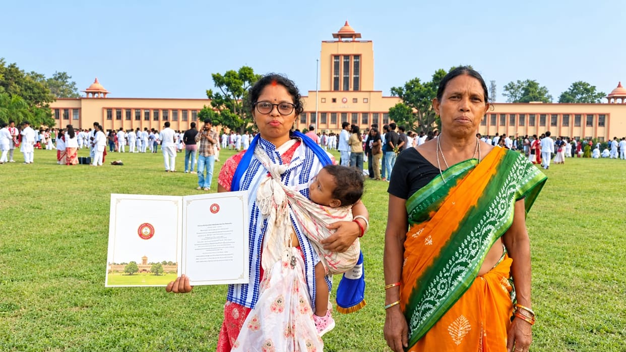 Where the mother toiled, the daughter earned a doctorate degree.