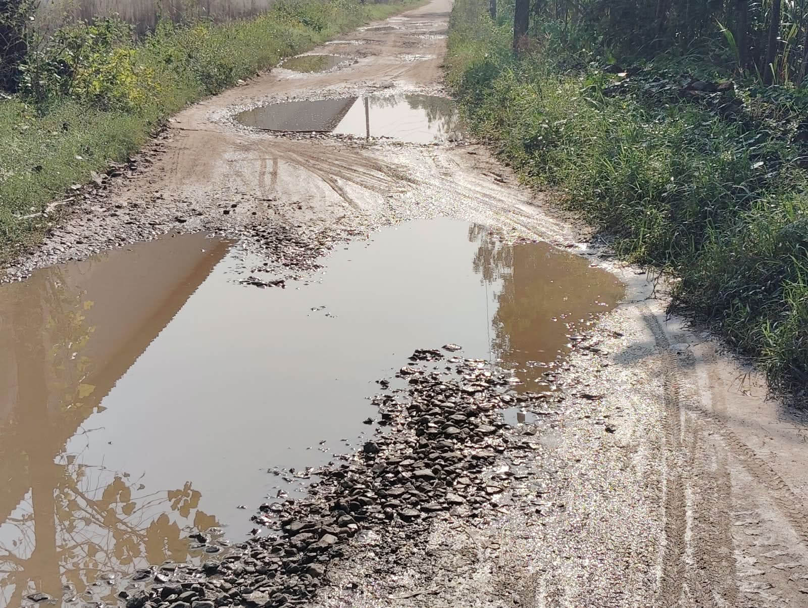 Gajraula-Jhalra road in bad condition for three years, difficult to walk on